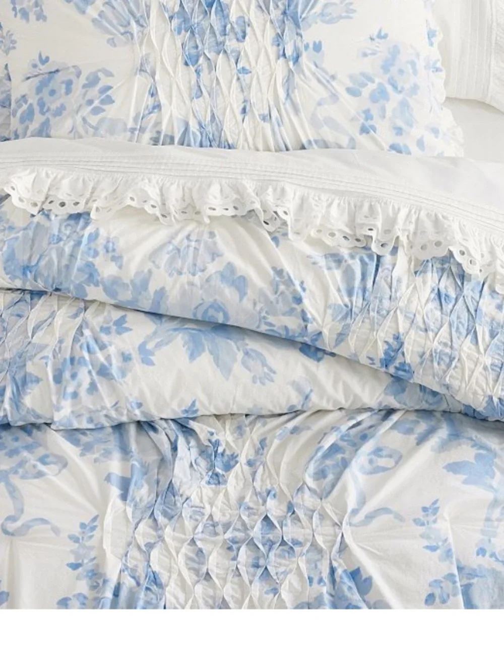 Pottery Barn Teen LoveShackFancy smocked damask quilt blue and sham